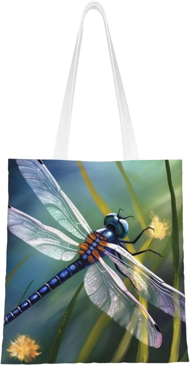 Canvas Tote Bag Aesthetic for Women Dragonfly painting Shopping Bags Large Tote Shoulder Bag Reusable Grocery Bags Hobo Bags Casual Handbags Cute Cloth Bags Birthday Gifts