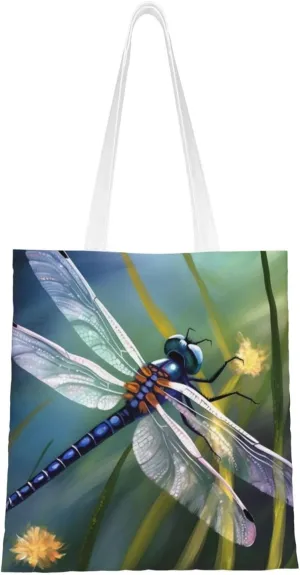 Canvas Tote Bag Aesthetic for Women Dragonfly painting Shopping Bags Large Tote Shoulder Bag Reusable Grocery Bags Hobo Bags Casual Handbags Cute Cloth Bags Birthday Gifts