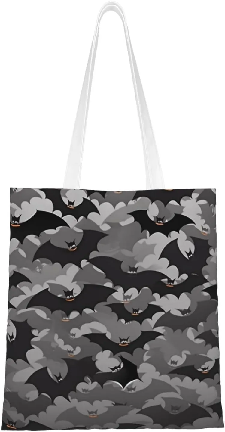 Canvas Tote Bag Aesthetic for Women Halloween Bats Grey Shopping Bags Large Tote Shoulder Bag Reusable Grocery Bags Hobo Bags Casual Handbags Cute Cloth Bags Birthday Gifts