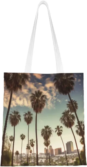 Canvas Tote Bag Aesthetic for Women Los Angeles Palm Trees Shopping Bags Large Tote Shoulder Bag Reusable Grocery Bags Hobo Bags Casual Handbags Cute Cloth Bags Birthday Gifts