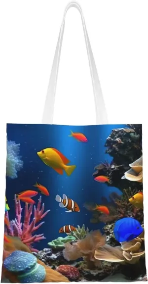 Canvas Tote Bag Aesthetic for Women Marine life Shopping Bags Large Tote Shoulder Bag Reusable Grocery Bags Hobo Bags Casual Handbags Cute Cloth Bags Birthday Gifts