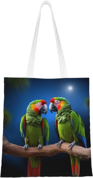 Canvas Tote Bag Aesthetic for Women parrots Shopping Bags Large Tote Shoulder Bag Reusable Grocery Bags Hobo Bags Casual Handbags Cute Cloth Bags Birthday Gifts