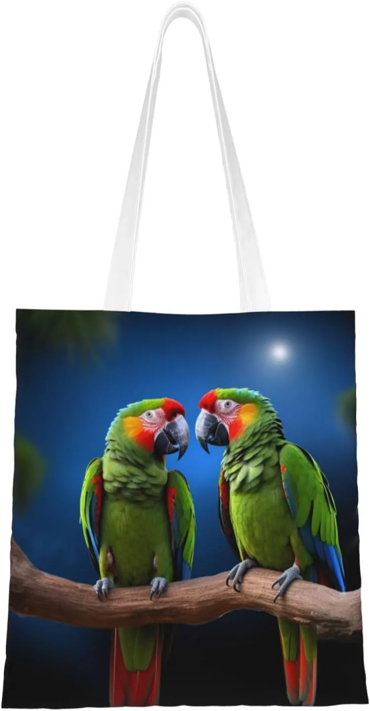 Canvas Tote Bag Aesthetic for Women parrots Shopping Bags Large Tote Shoulder Bag Reusable Grocery Bags Hobo Bags Casual Handbags Cute Cloth Bags Birthday Gifts