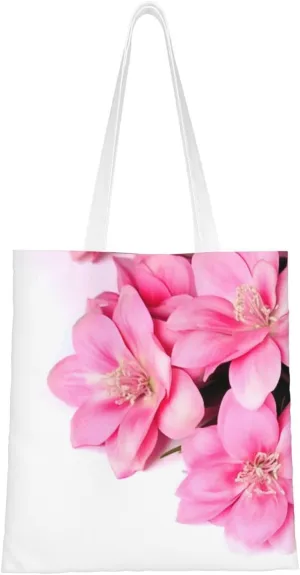 Canvas Tote Bag Aesthetic for Women Pink Flowers Shopping Bags Large Tote Shoulder Bag Reusable Grocery Bags Hobo Bags Casual Handbags Cute Cloth Bags Birthday Gifts