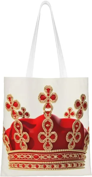 Canvas Tote Bag Aesthetic for Women red crown Shopping Bags Large Tote Shoulder Bag Reusable Grocery Bags Hobo Bags Casual Handbags Cute Cloth Bags Birthday Gifts