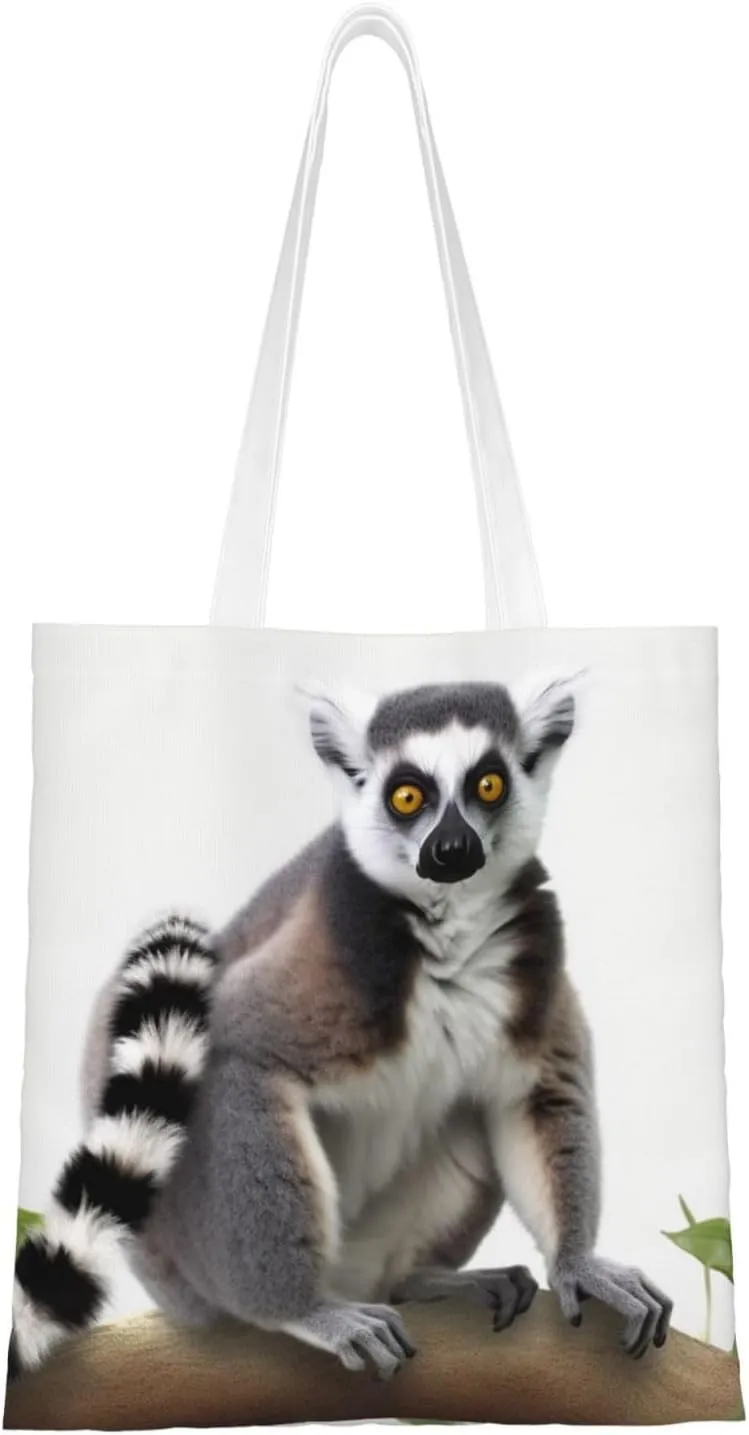 Canvas Tote Bag Aesthetic for Women Ringtailed Lemur Shopping Bags Large Tote Shoulder Bag Reusable Grocery Bags Hobo Bags Casual Handbags Cute Cloth Bags Birthday Gifts