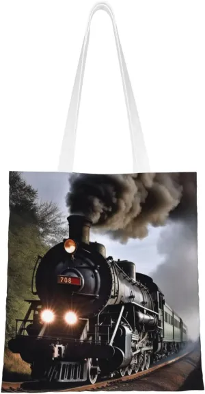 Canvas Tote Bag Aesthetic for Women Steam Train Shopping Bags Large Tote Shoulder Bag Reusable Grocery Bags Hobo Bags Casual Handbags Cute Cloth Bags Birthday Gifts