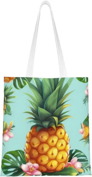 Canvas Tote Bag Aesthetic for Women Tropical Pineapple Shopping Bags Large Tote Shoulder Bag Reusable Grocery Bags Hobo Bags Casual Handbags Cute Cloth Bags Birthday Gifts