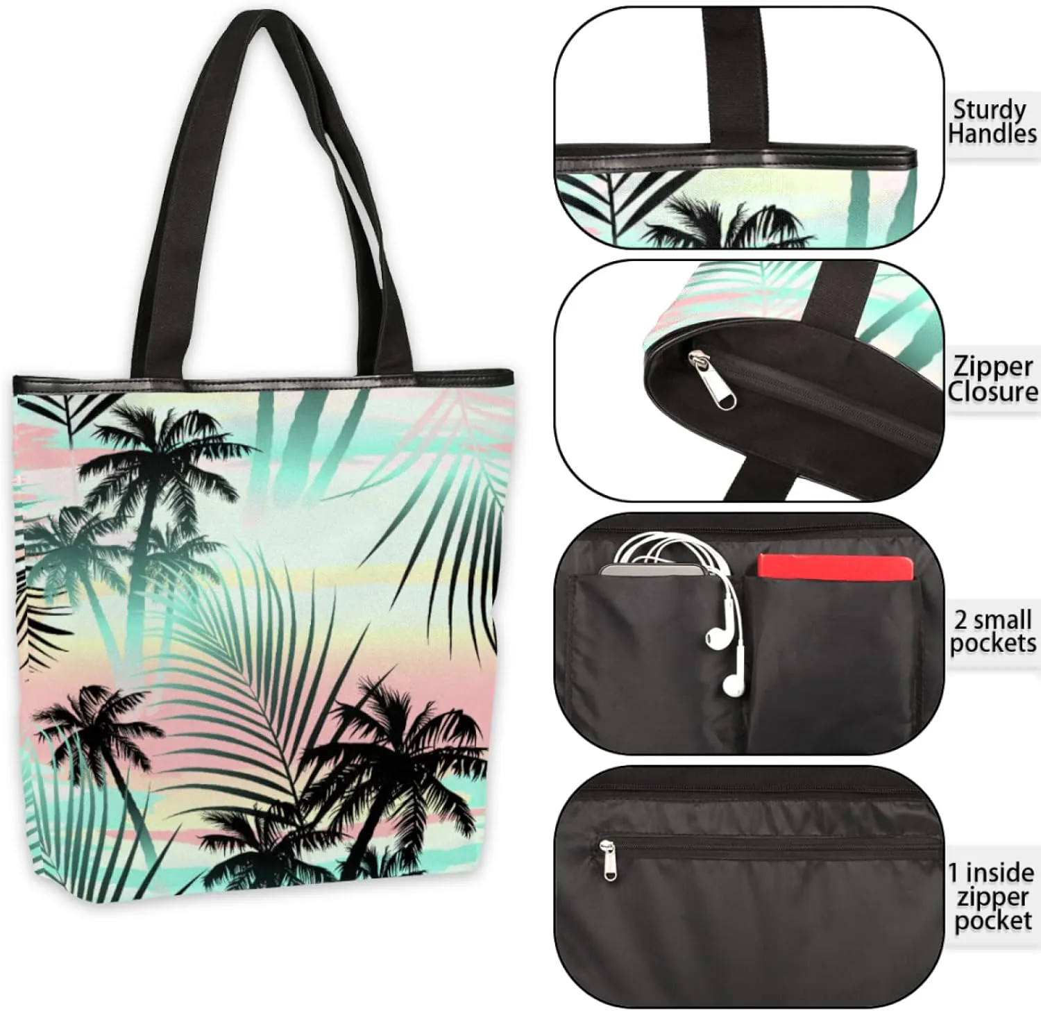 Canvas Tote Bag Large Women Casual Reusable Shoulder Bag Handbag with Zipper Casual Tote Shopping Travel Beach Cloth Bag