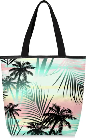 Canvas Tote Bag Large Women Casual Reusable Shoulder Bag Handbag with Zipper Casual Tote Shopping Travel Beach Cloth Bag