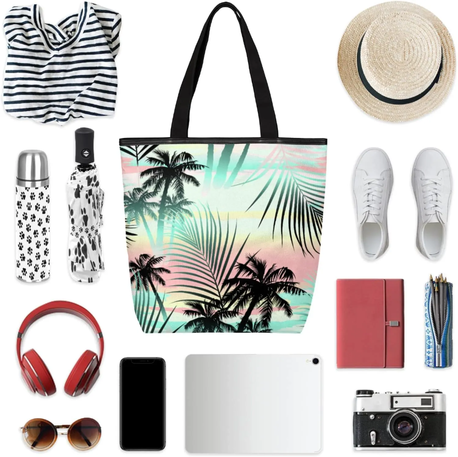 Canvas Tote Bag Large Women Casual Reusable Shoulder Bag Handbag with Zipper Casual Tote Shopping Travel Beach Cloth Bag