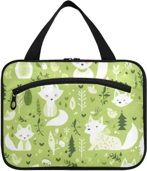 Cartoon Jungle Fox Fluorescent Green hanging waterproof toiletry bag with hook, designer cute for trip essentials bolsas para maquillaje de mujer L