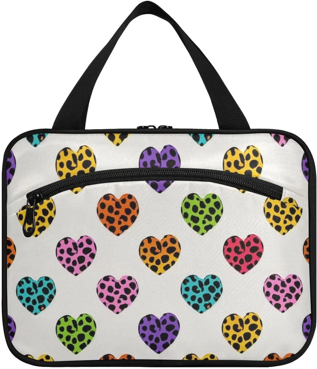 Cartoon Leopard Print Heart hanging large travel toiletry bag with hook, designer fashion bags for men for accessories for women trip bolso viajero para mujer L