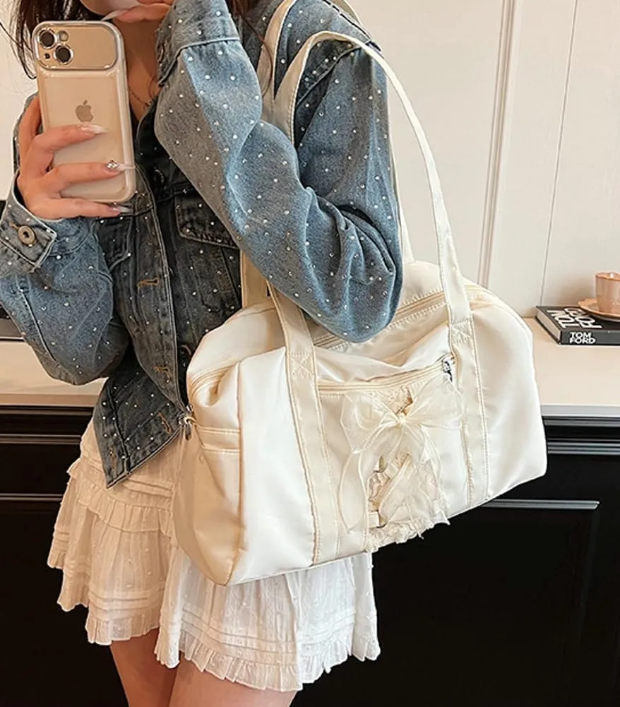 Casual Shoulder Bags for Women Cute Bowknot Hobo Bag Canvas Tote Bags Large Handbag Purse