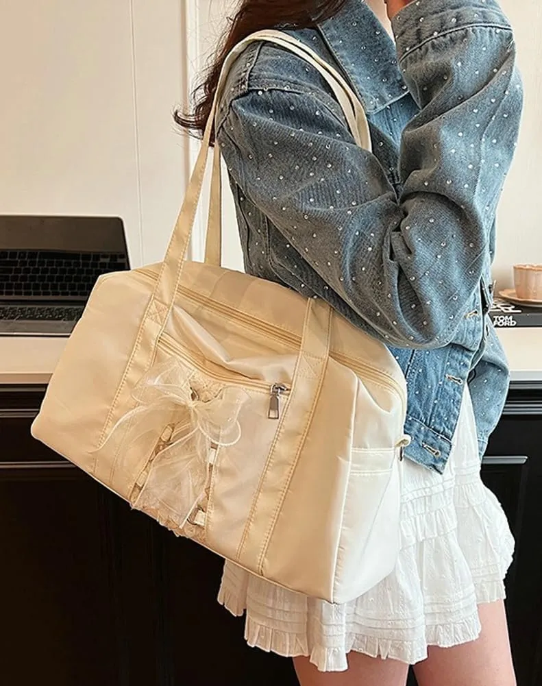 Casual Shoulder Bags for Women Cute Bowknot Hobo Bag Canvas Tote Bags Large Handbag Purse