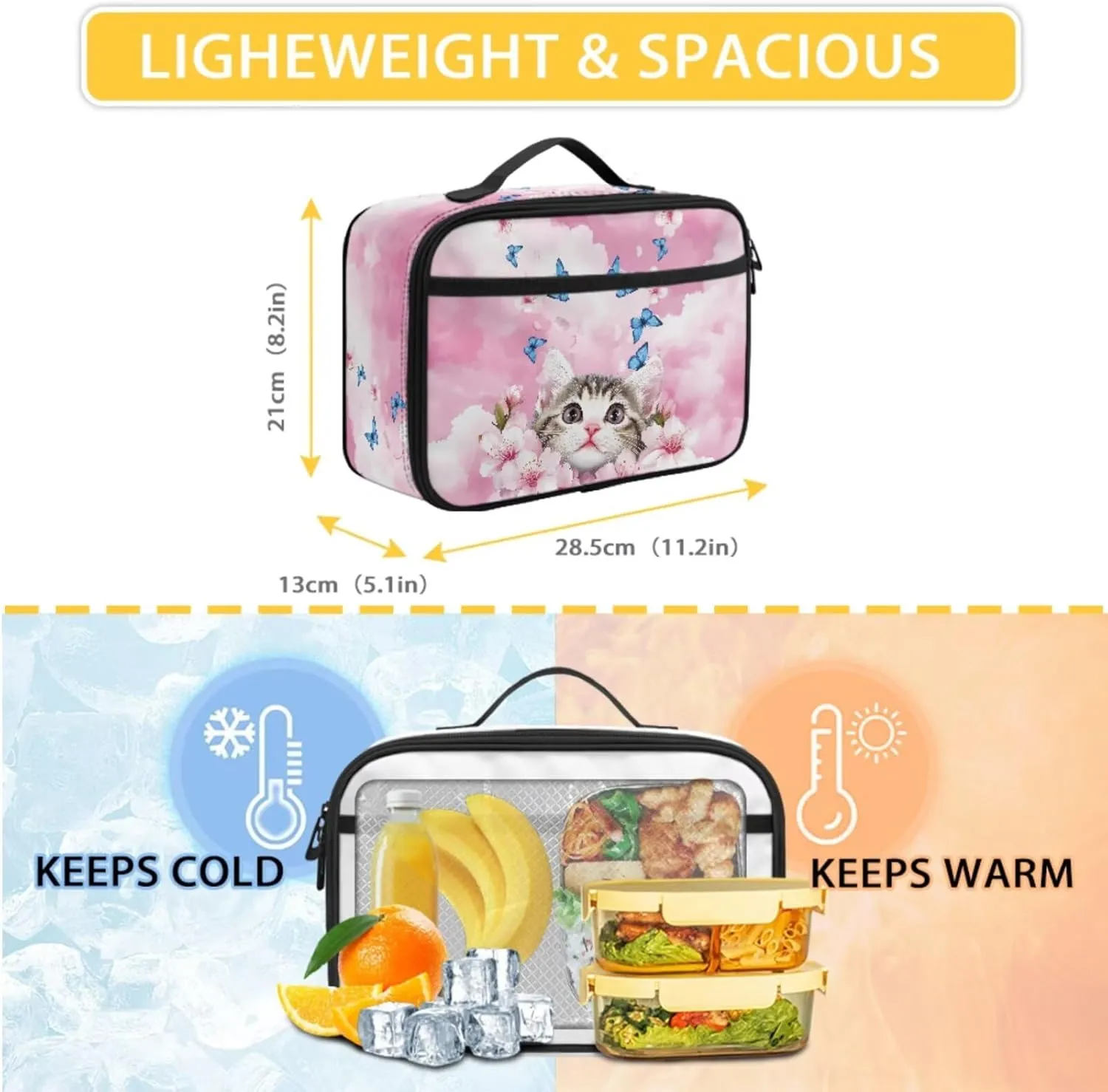 Cat Butterfly Print Backpack With Lunch Box And Pencil Case For Girls And Boys, 17 In Pressure Relief Backpacks For Kids For School, Trips And Camping Pink Back to School Season Gifts