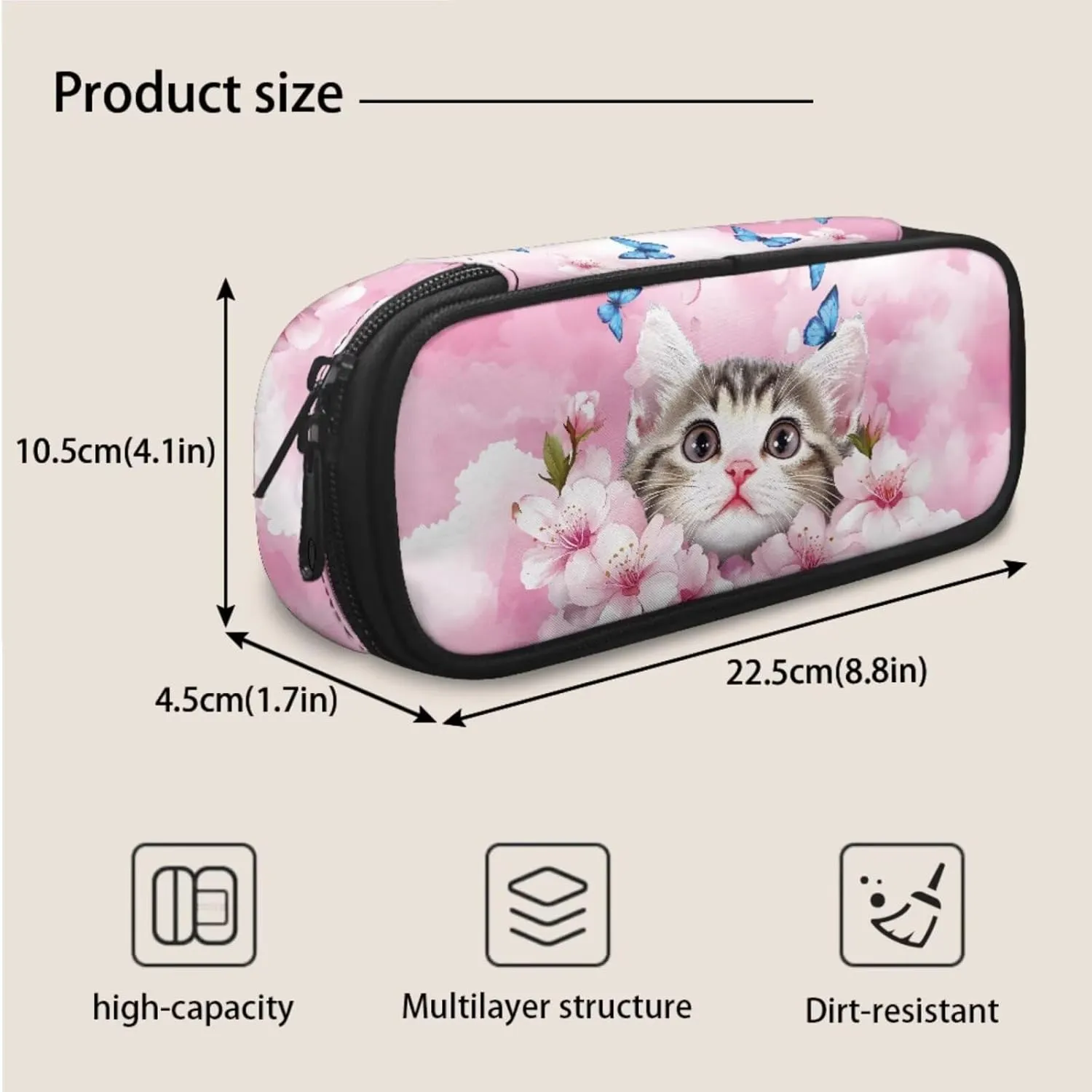 Cat Butterfly Print Backpack With Lunch Box And Pencil Case For Girls And Boys, 17 In Pressure Relief Backpacks For Kids For School, Trips And Camping Pink Back to School Season Gifts