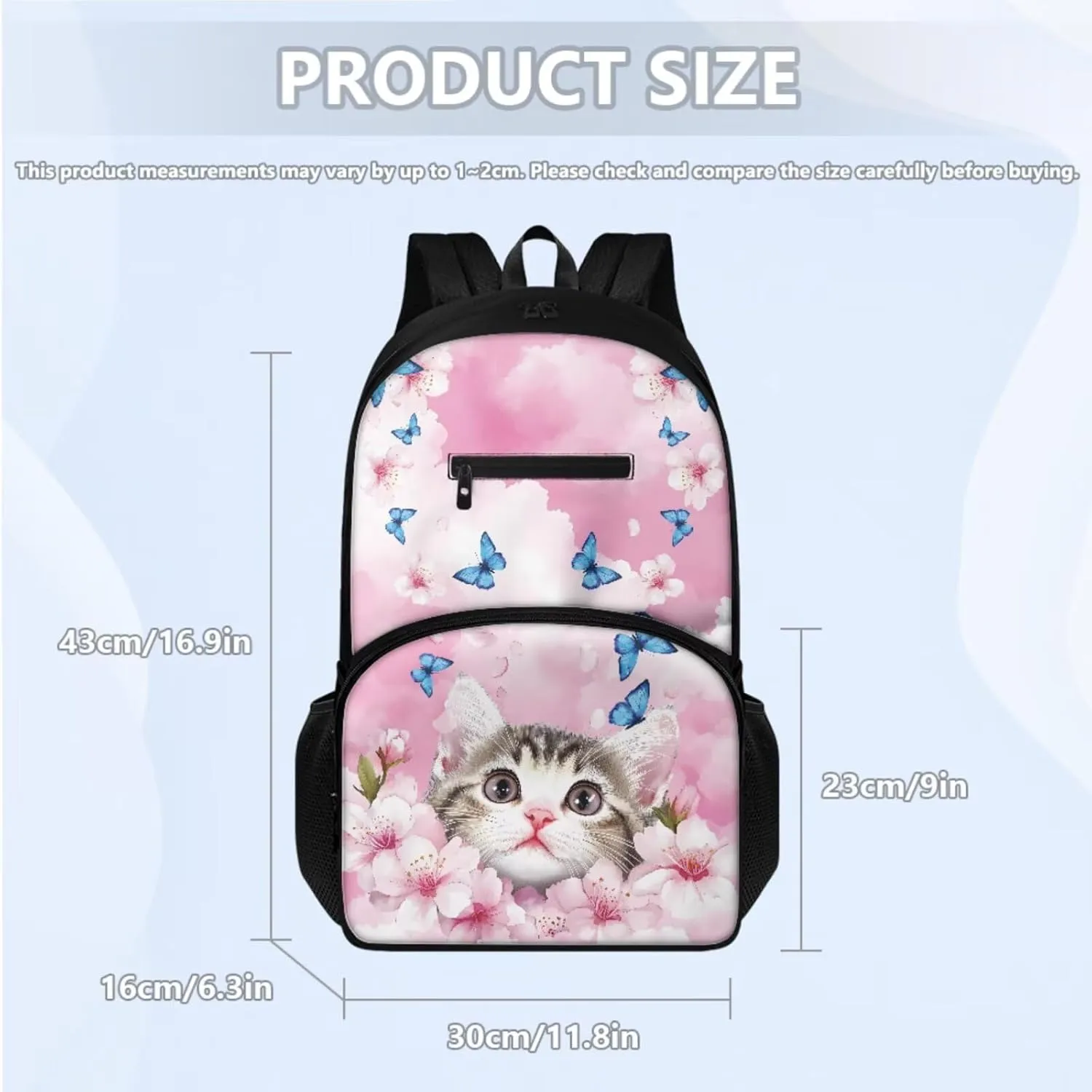 Cat Butterfly Print Backpack With Lunch Box And Pencil Case For Girls And Boys, 17 In Pressure Relief Backpacks For Kids For School, Trips And Camping Pink Back to School Season Gifts