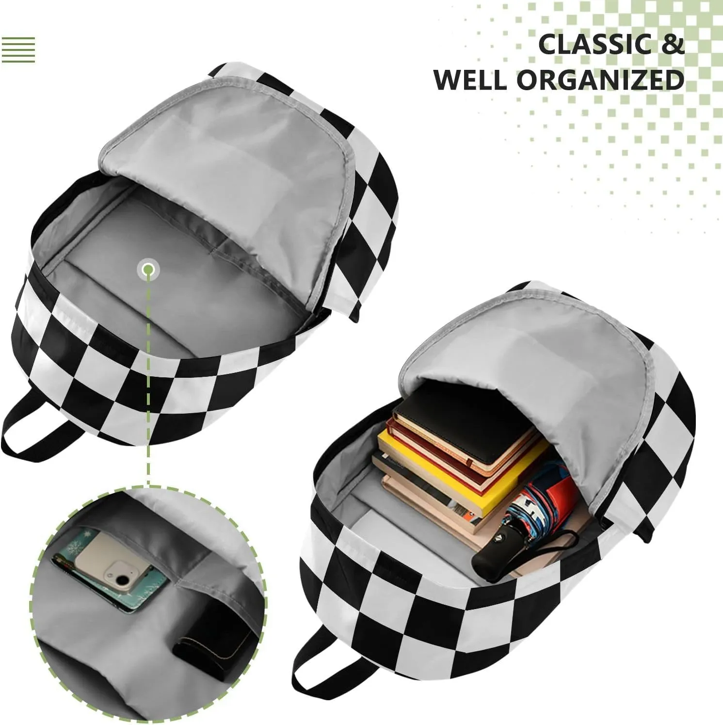Checkerboard Plaid Travel Laptop Backpack for Women Large Durable Bag Lightweight Backpacks Casual Daypack Back Pack for Airplanes Work Travel Weekend Men Business