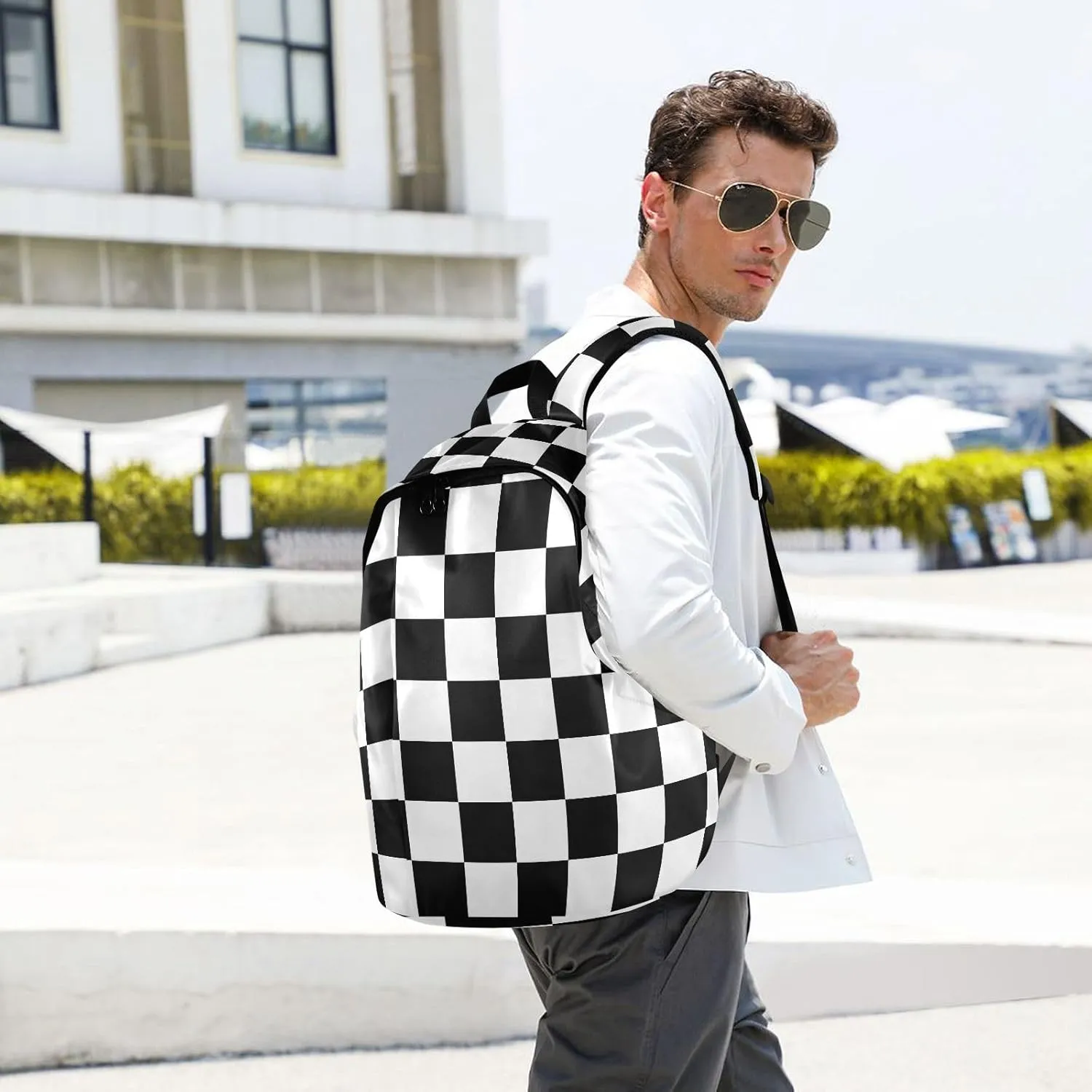 Checkerboard Plaid Travel Laptop Backpack for Women Large Durable Bag Lightweight Backpacks Casual Daypack Back Pack for Airplanes Work Travel Weekend Men Business