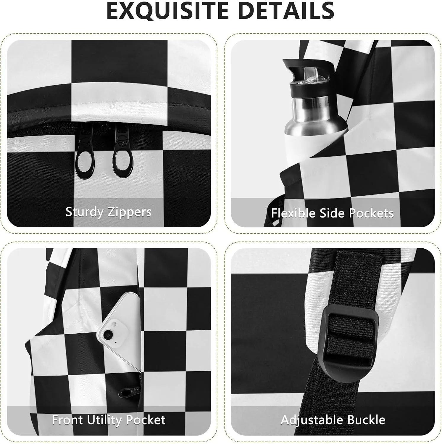 Checkerboard Plaid Travel Laptop Backpack for Women Large Durable Bag Lightweight Backpacks Casual Daypack Back Pack for Airplanes Work Travel Weekend Men Business