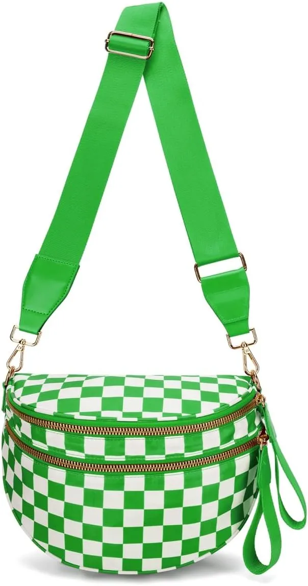 Checkered Nylon Sling Crossbody Bag Women Backpack Fanny Packs Bags Bum Bag Cute Hobo Shoulder Sport Wallet Purses 2025