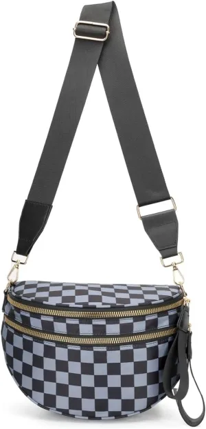Checkered Nylon Sling Crossbody Bag Women Backpack Fanny Packs Bags Bum Bag Cute Hobo Shoulder Sport Wallet Purses 2025