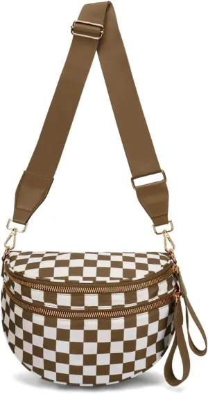 Checkered Nylon Sling Crossbody Bag Women Backpack Fanny Packs Bags Bum Bag Cute Hobo Shoulder Sport Wallet Purses 2025