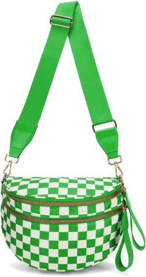 Checkered Nylon Sling Crossbody Bag Women Backpack Fanny Packs Bags Bum Bag Cute Hobo Shoulder Sport Wallet Purses 2025