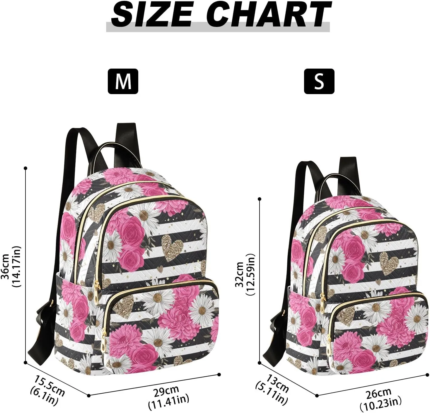 CHIFIGNO Black and White Striped Rose Daisy Backpack Purse for Women Lightweight Travel Backpacks Cute Backpack Anti Theft Ladies Backpack