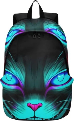 CHIFIGNO Ladies Casual Daypack Backpacks for Women Waterproof Cat Black Blue Glowing Eyes Gifts Teen College Bookbag