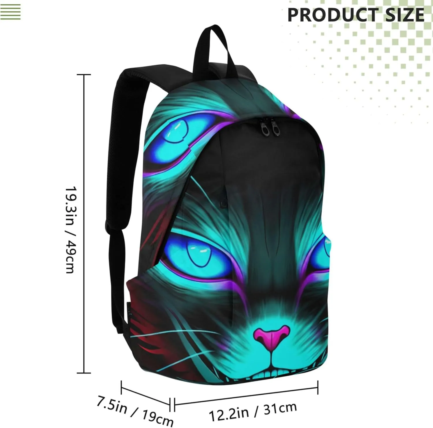 CHIFIGNO Ladies Casual Daypack Backpacks for Women Waterproof Cat Black Blue Glowing Eyes Gifts Teen College Bookbag