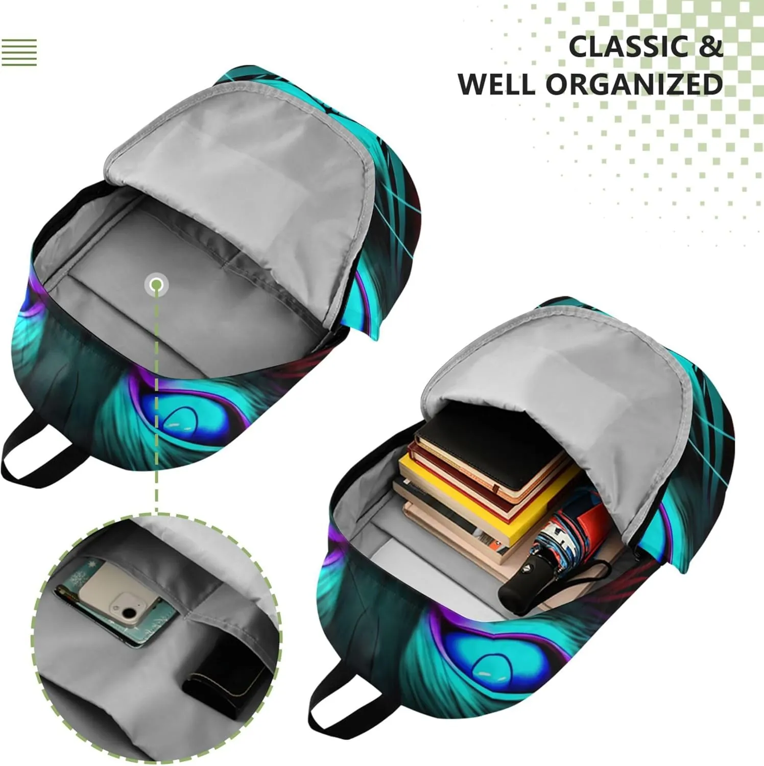 CHIFIGNO Ladies Casual Daypack Backpacks for Women Waterproof Cat Black Blue Glowing Eyes Gifts Teen College Bookbag