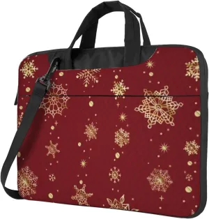 Christmas Golden Snowflakes Modern 13-15.6 Inch Laptop Bag For Man And Women, Computer Messenger Bag, Trendy Shoulder Strap Design