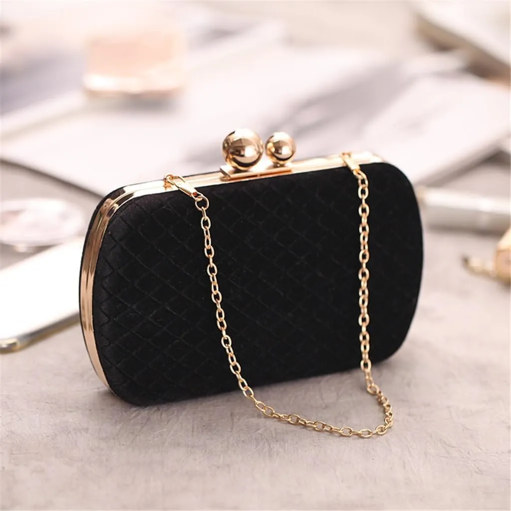 Classic Autumn Winter Velvet Rhinestone Women's Evening Bag Clutch Banquet Bag Chain Cross Clutch