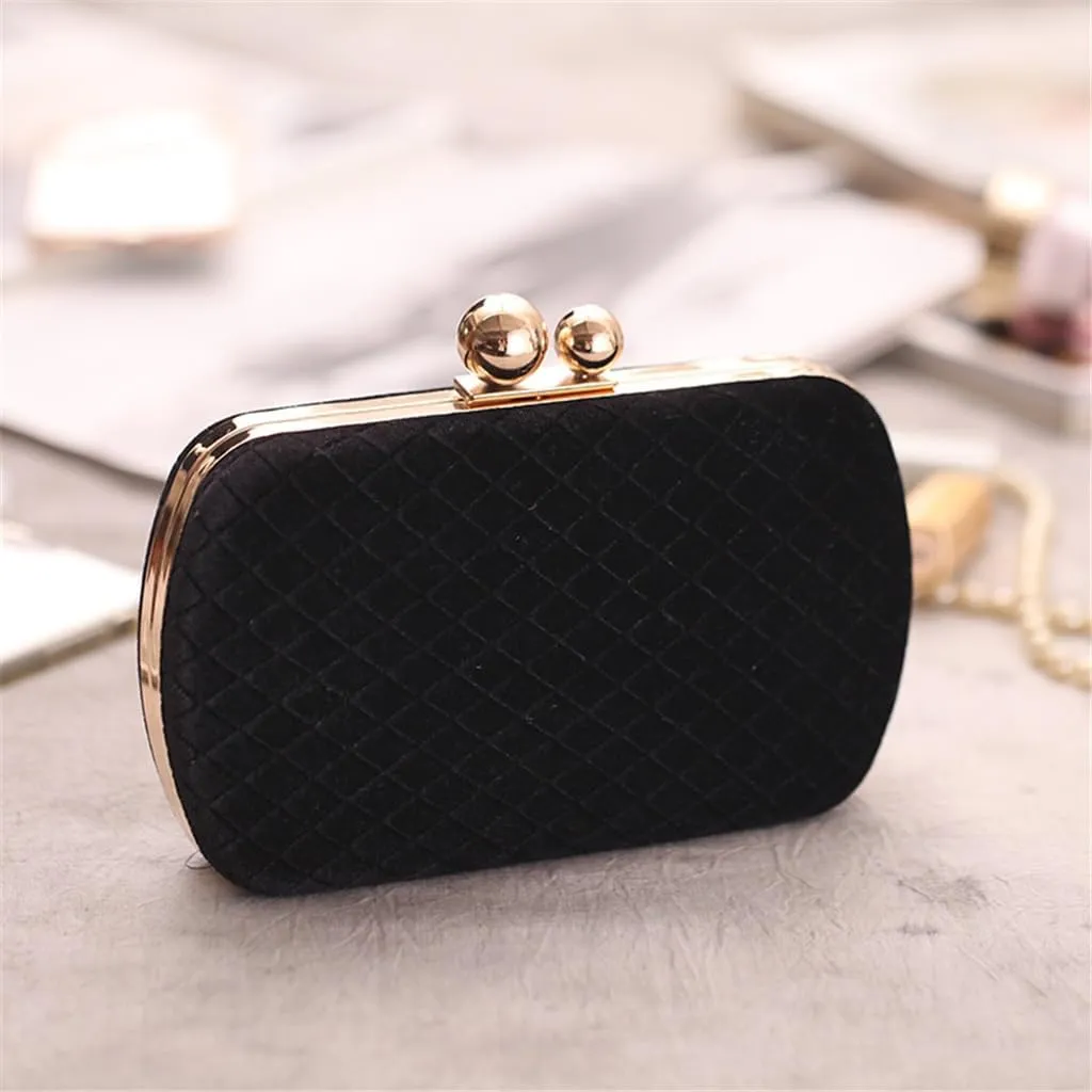 Classic Autumn Winter Velvet Rhinestone Women's Evening Bag Clutch Banquet Bag Chain Cross Clutch