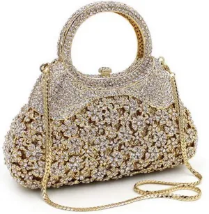 Classic Floral Evening Bag Sparkling Rhinestone Lady Clutch Purse Diamond Party Shoulder Bag for Wedding, One Color, One Size