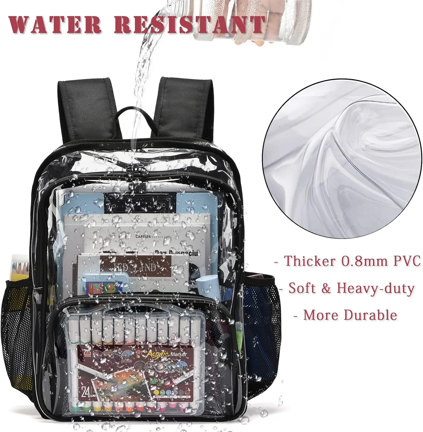 Clear Backpack, 15'' Clear Backpacks for School Heavy Duty See Through Bookbag Multi-pocket PVC Backpack for Men Women, Grey