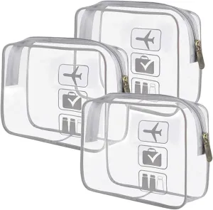 Clear Makeup Bag,Makeup Bag Organizer & Cosmetic Bag for Women With Zipper,Carry On Clear Toiletry Bag Airport Compliant Toiletries For Travel (Gray,3 PCS)