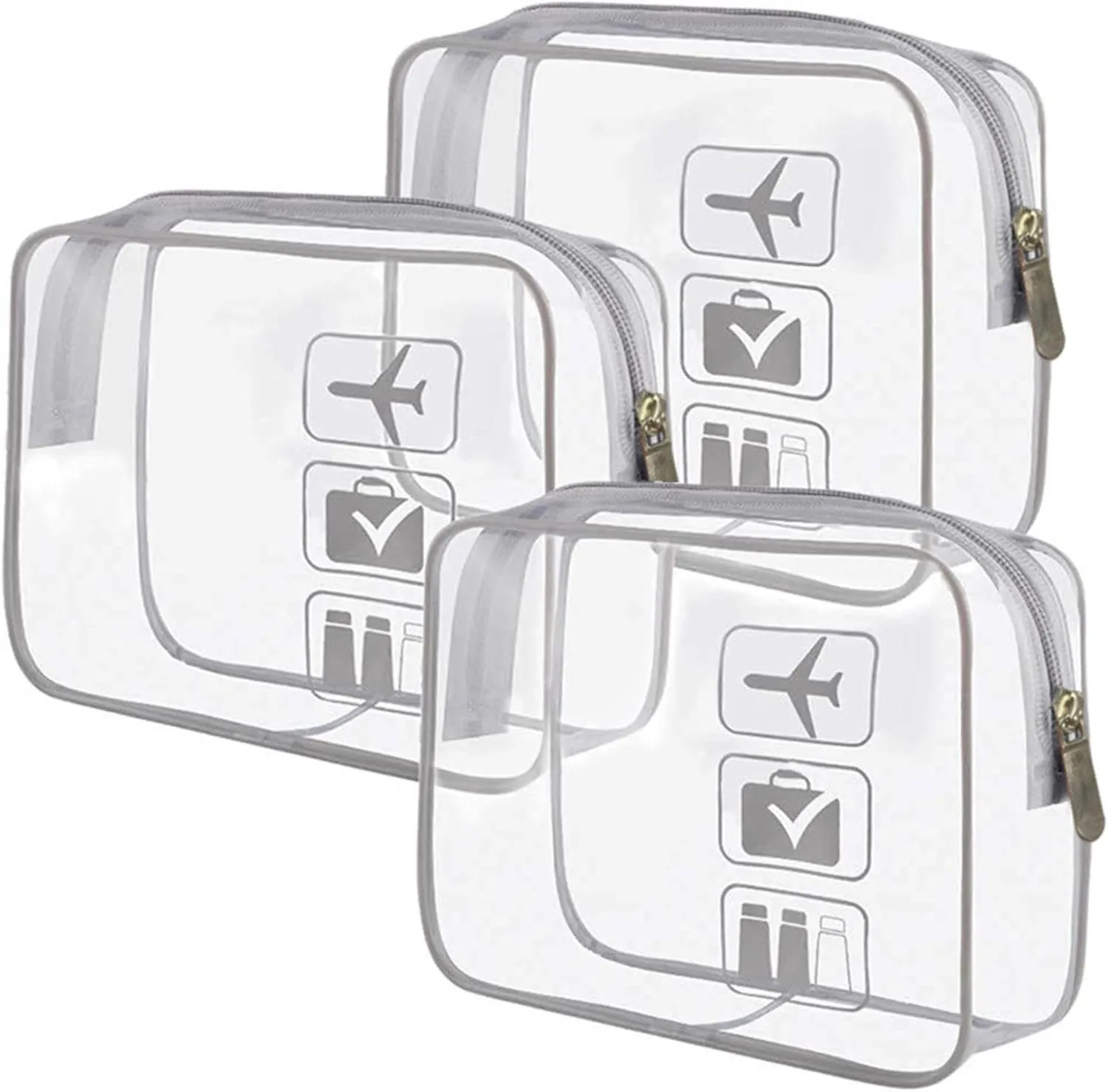 Clear Makeup Bag,Makeup Bag Organizer & Cosmetic Bag for Women With Zipper,Carry On Clear Toiletry Bag Airport Compliant Toiletries For Travel (Gray,3 PCS)