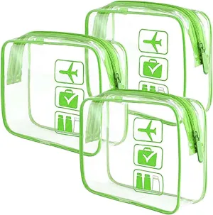 Clear Makeup Bag,Makeup Bag Organizer & Cosmetic Bag for Women With Zipper,Carry On Clear Toiletry Bag Airport Compliant Toiletries For Travel (Green,3 PCS)