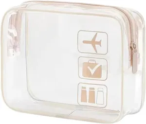 Clear Makeup Bag,Makeup Bag Organizer & Cosmetic Bag for Women With Zipper,Carry On Clear Toiletry Bag Airport Compliant Toiletries For Travel (Rose Gold,1 PC)