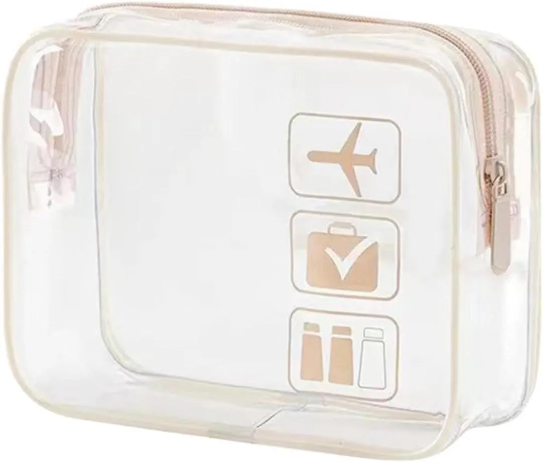 Clear Makeup Bag,Makeup Bag Organizer & Cosmetic Bag for Women With Zipper,Carry On Clear Toiletry Bag Airport Compliant Toiletries For Travel (Rose Gold,1 PC)