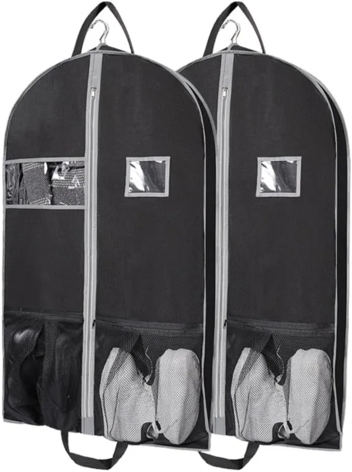 Clothes Cover 3.9" Gusseted Hanging Suit Bag Garment Bags with 2 Large Mesh Pockets for Travel Suit Bags