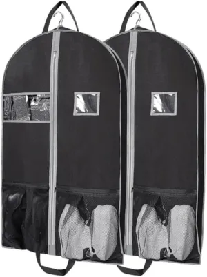 Clothes Cover 3.9" Gusseted Hanging Suit Bag Garment Bags with 2 Large Mesh Pockets for Travel Suit Bags