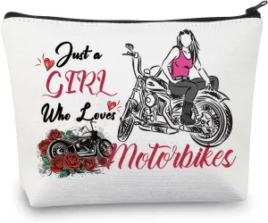 CMNIM Motorcycle Girl Gifts Just A Girl Who Loves Motorbikes Makeup Cosmetic Bag Motorbike Lover Gifts Motorcycle Rider Gifts (Motorbikes Girl Gifts)