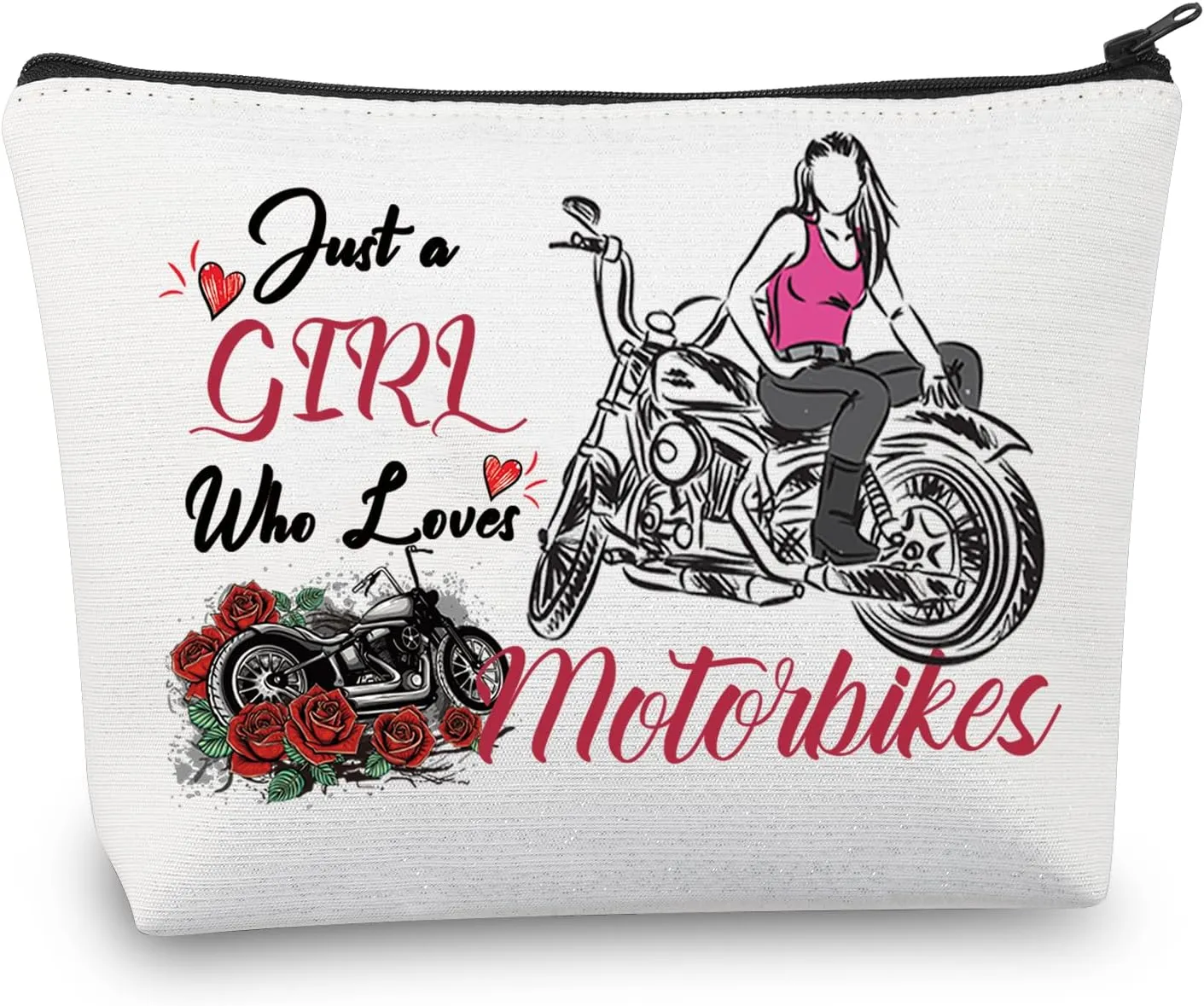 CMNIM Motorcycle Girl Gifts Just A Girl Who Loves Motorbikes Makeup Cosmetic Bag Motorbike Lover Gifts Motorcycle Rider Gifts (Motorbikes Girl Gifts)