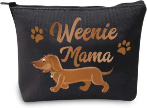 CMNIM Weenie Mama Gifts Makeup Bag Weenie Dog Gift Dog Lover Woman Dachshund Dog Owner Gifts Cosmetic Bag Travel Zipper Pouch