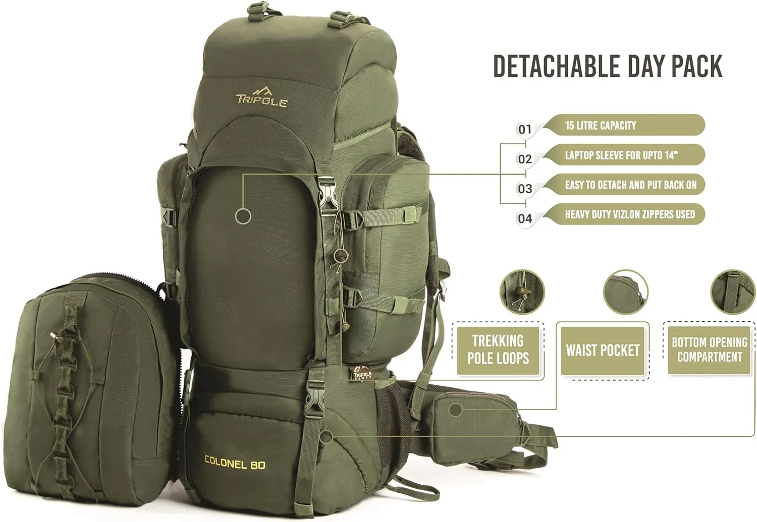 Colonel 95 Litres Rucksack   Detachable Day Pack