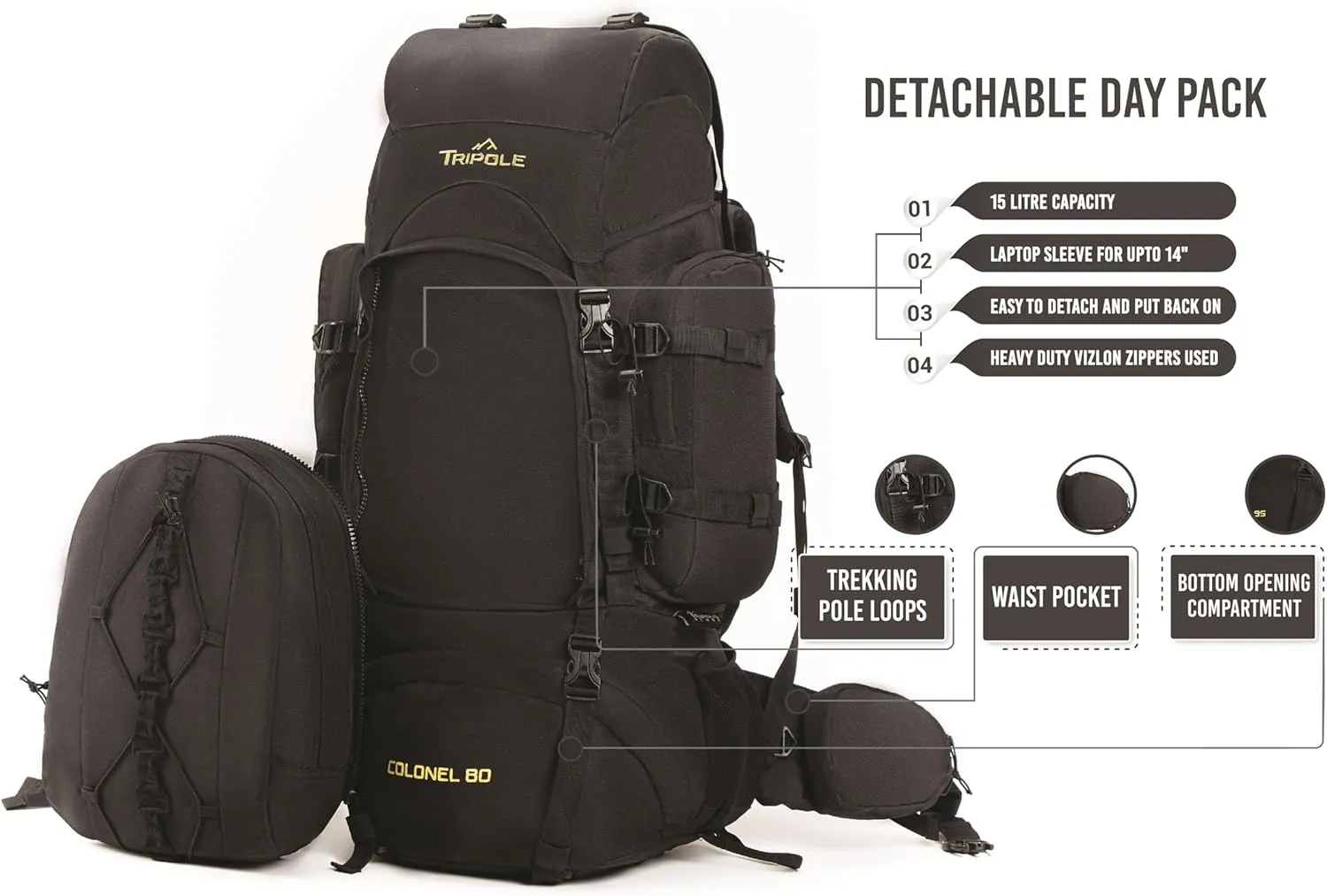 Colonel 95 Litres Rucksack   Detachable Day Pack